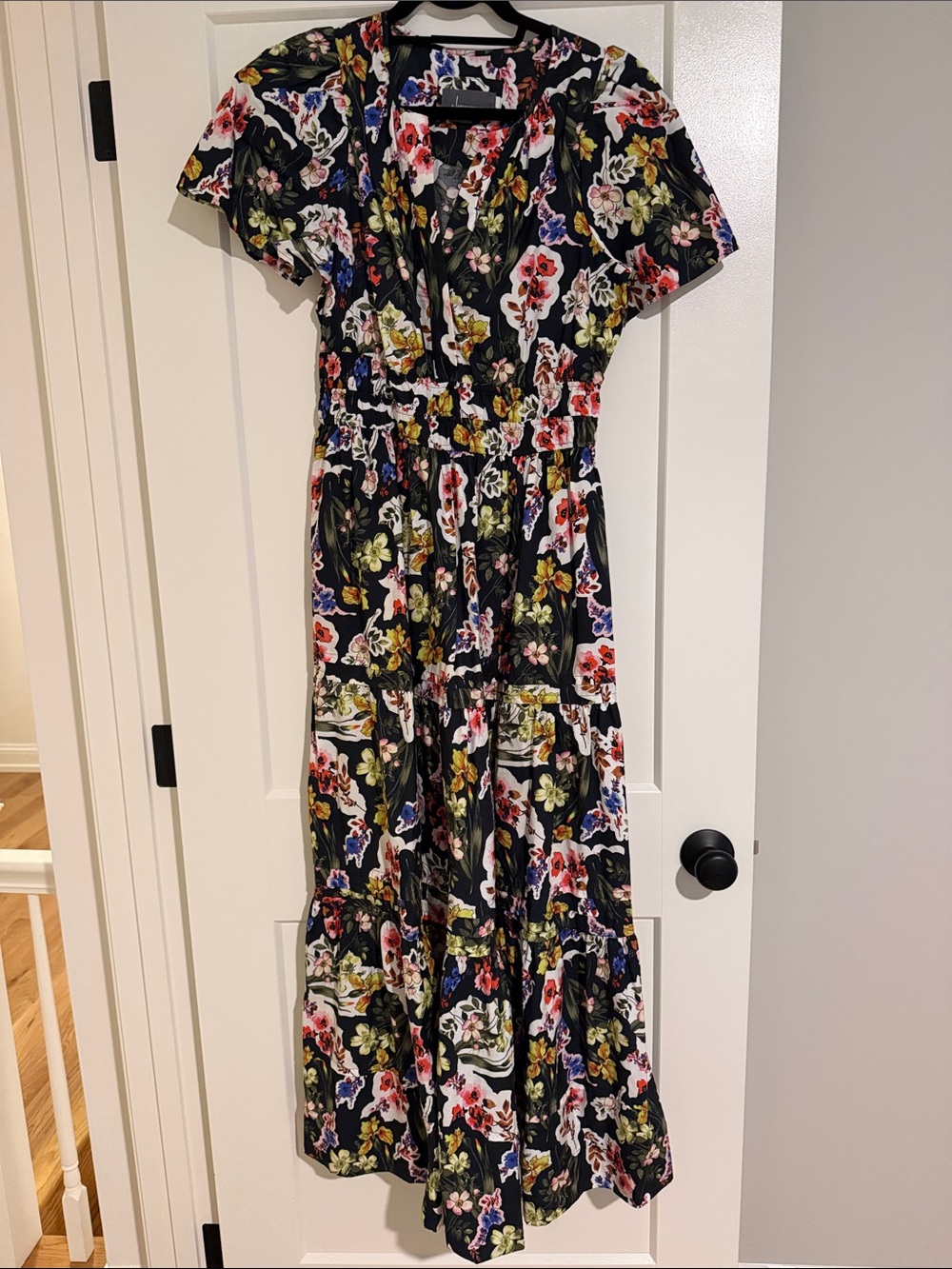 Anthropologie Somerset Black Floral Tiered Maxi Dress